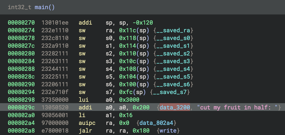 main() disassembly